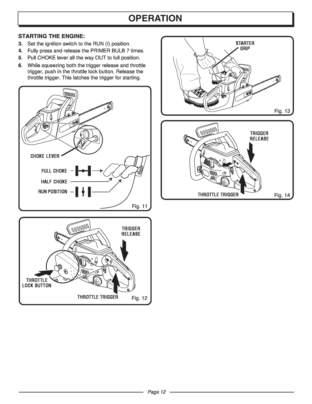 Homelite UT10510A manual Operation, Starting The Engine, Page 