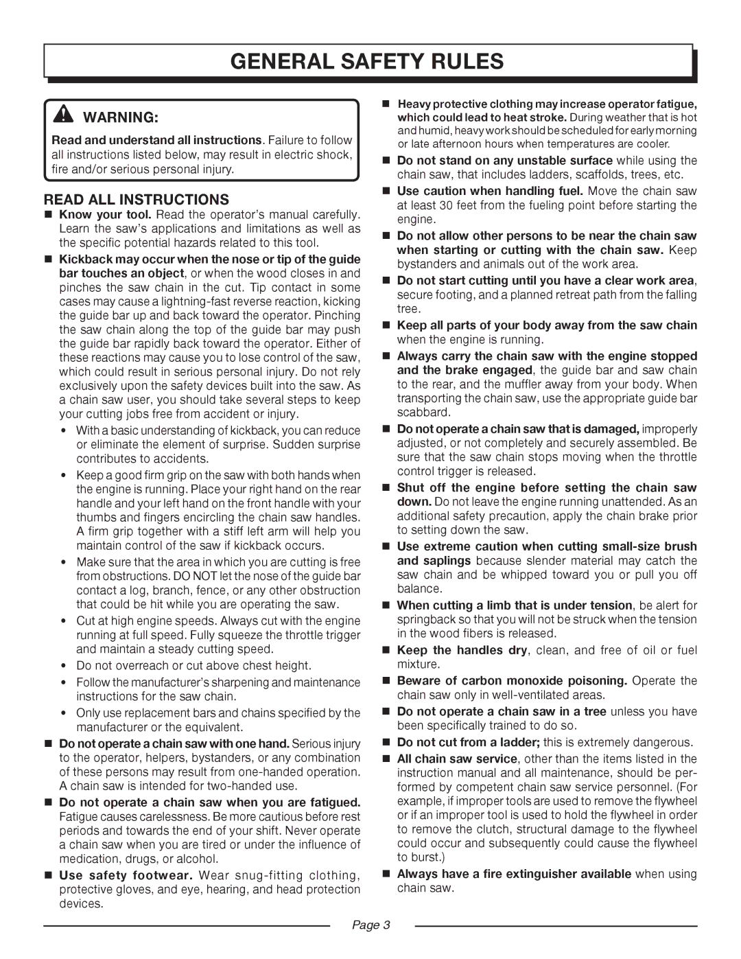 Homelite UT10514/14 IN. 33CC, UT10516/16 IN. 33CC manual General safety rules, Read ALL Instructions 