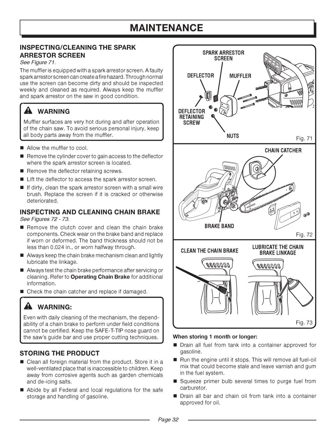 Homelite UT10516/16 IN. 33CC, UT10514/14 IN. 33CC manual Storing the Product, See Figures 72 