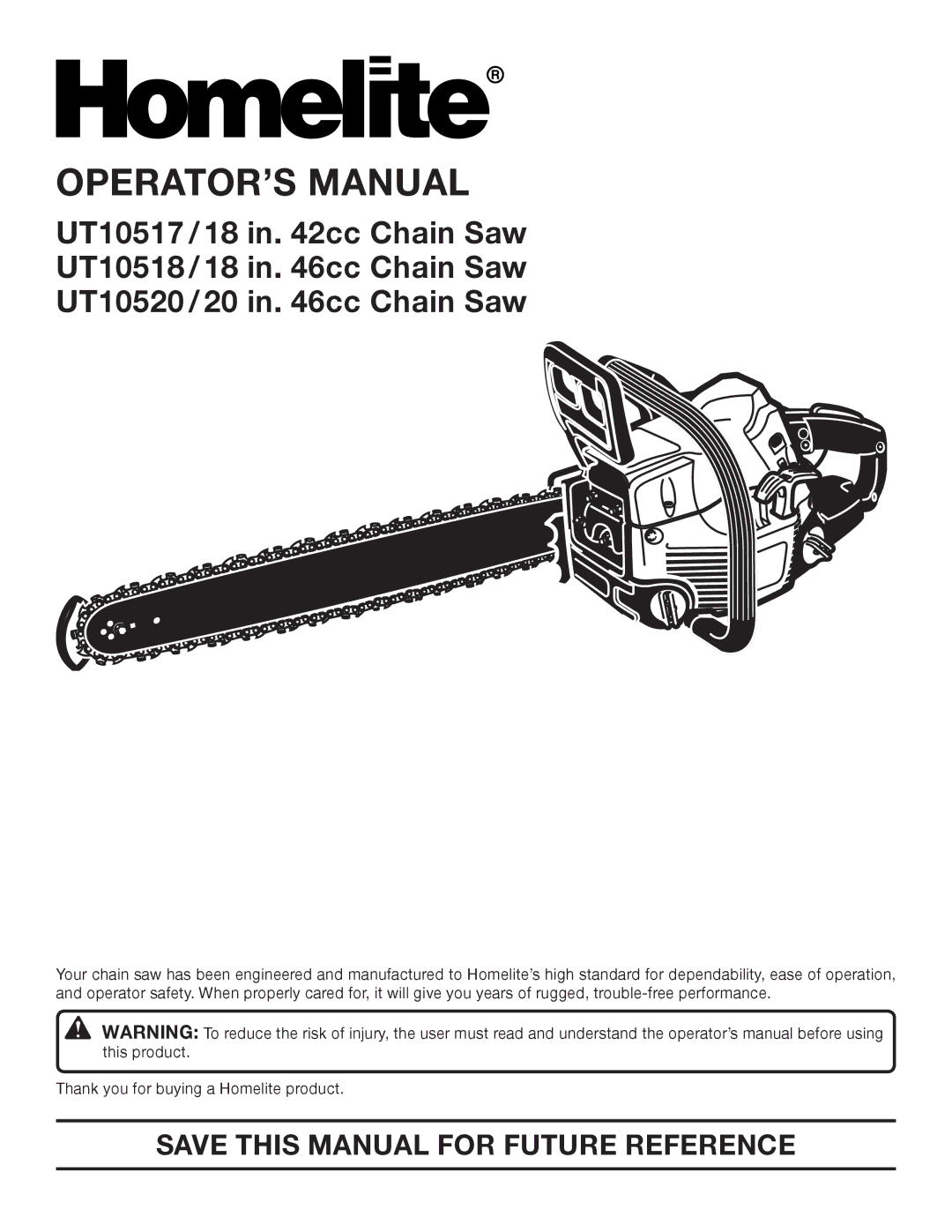 Homelite UT10517/18 manual OPERATOR’S Manual 