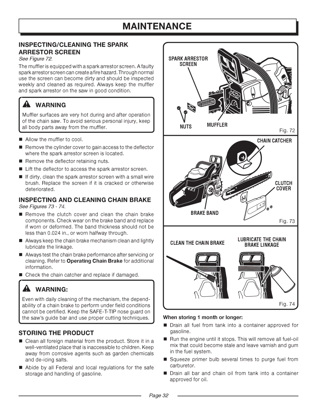 Homelite UT10517/18 manual Storing the Product, See Figures 73 