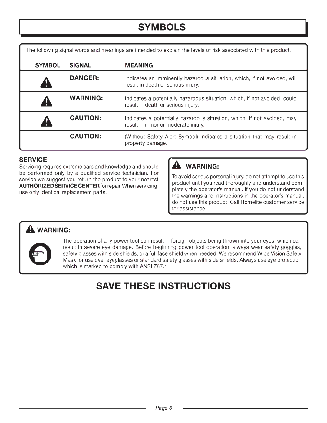 Homelite UT10517/18 manual Service 