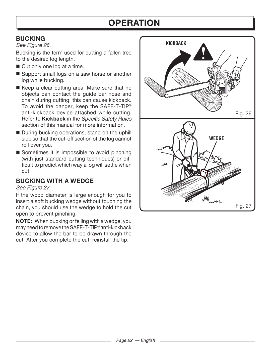 Homelite UT10519, UT10526, UT10522 manuel dutilisation Bucking with a Wedge 