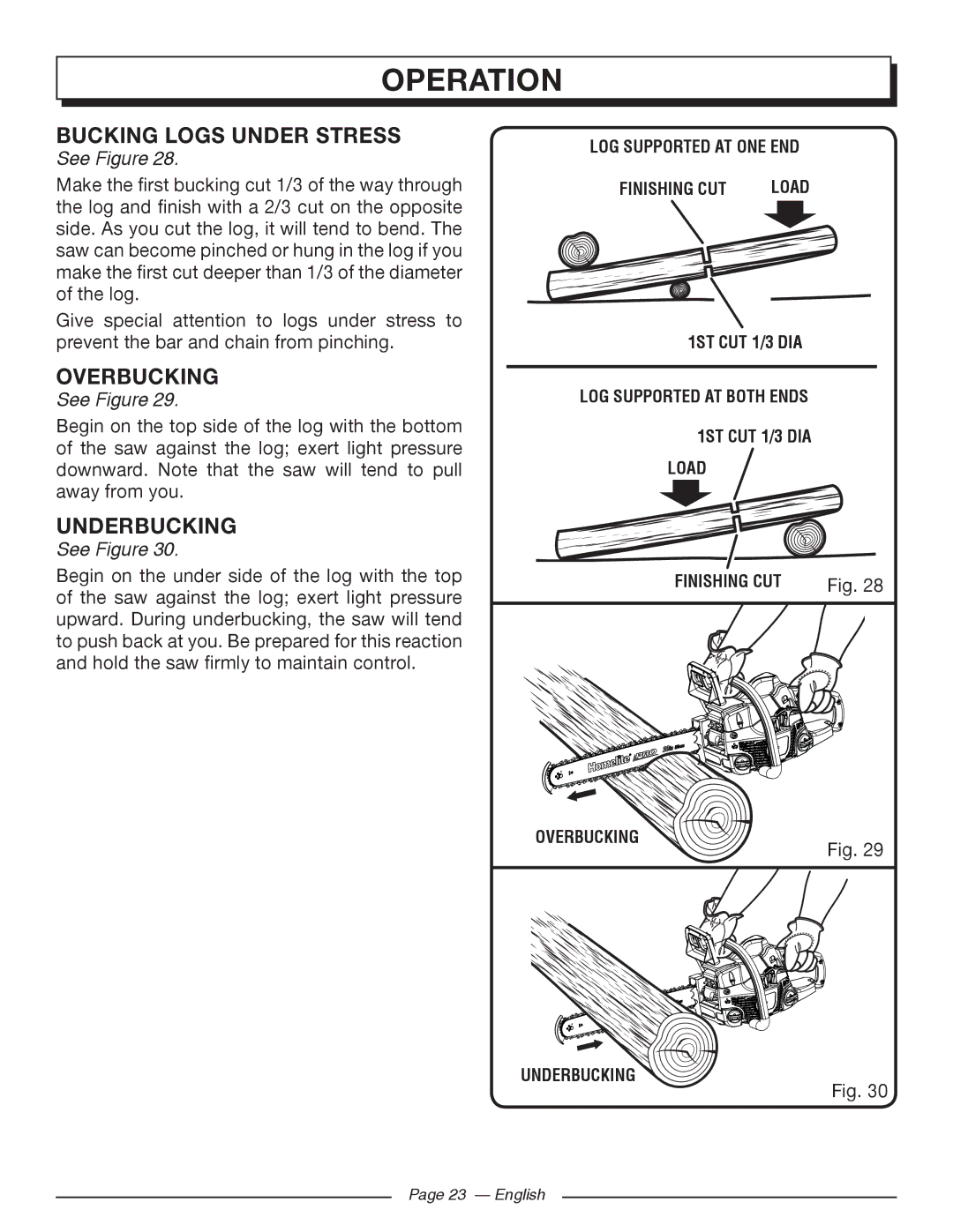 Homelite UT10522, UT10526, UT10519 manuel dutilisation Bucking Logs Under Stress, Overbucking, Underbucking 