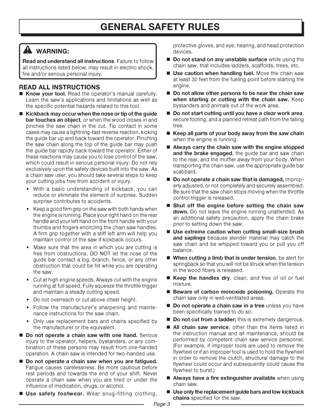 Homelite UT10552 manual General safety rules, Read ALL Instructions 