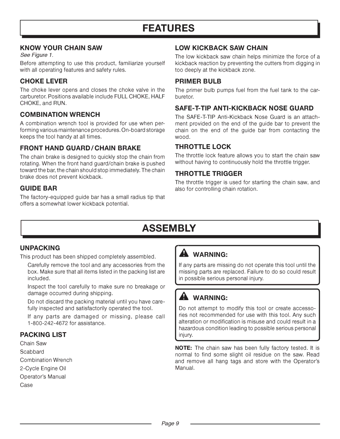 Homelite UT10552 manual Assembly 