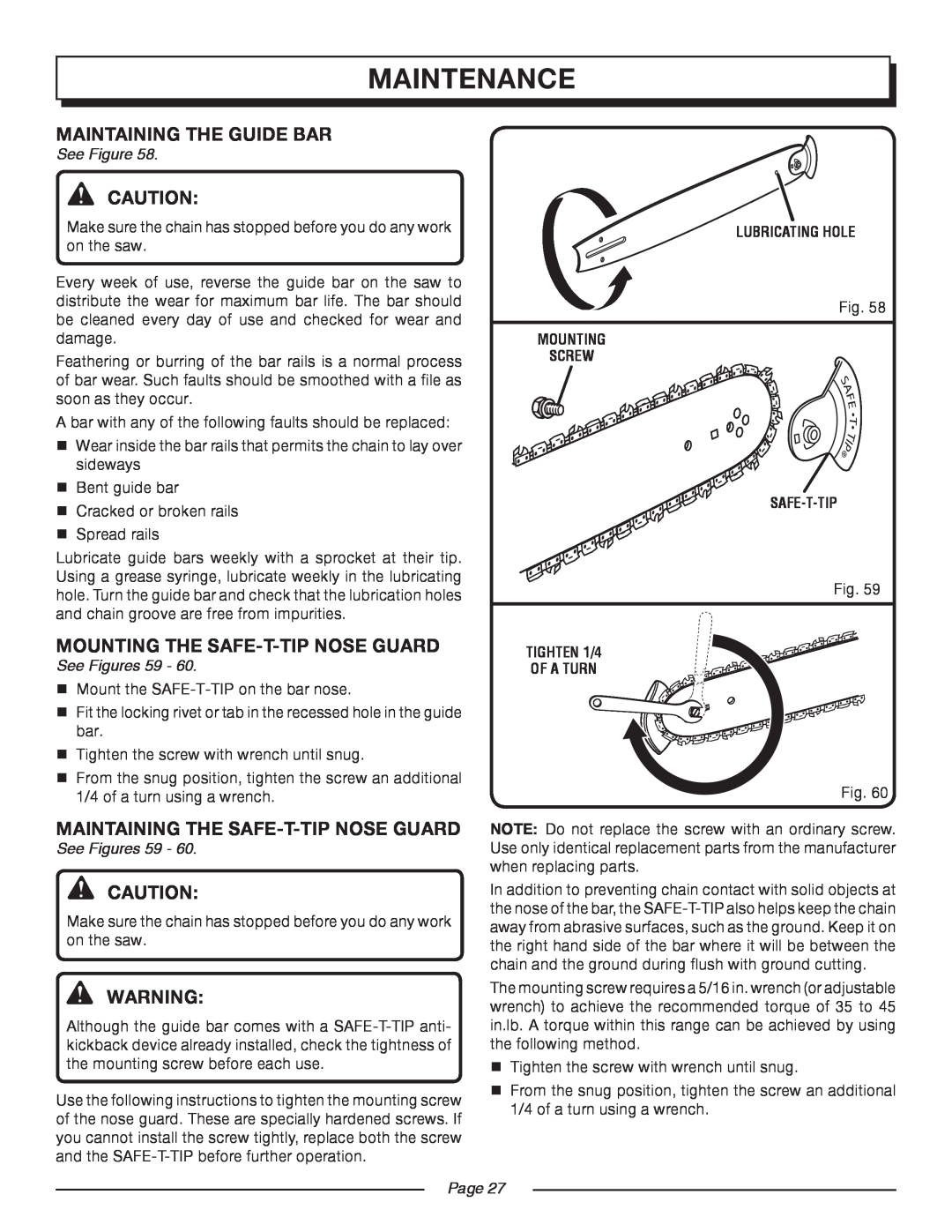 Homelite UT10552 manual maintenance, See Figures 59, Page 