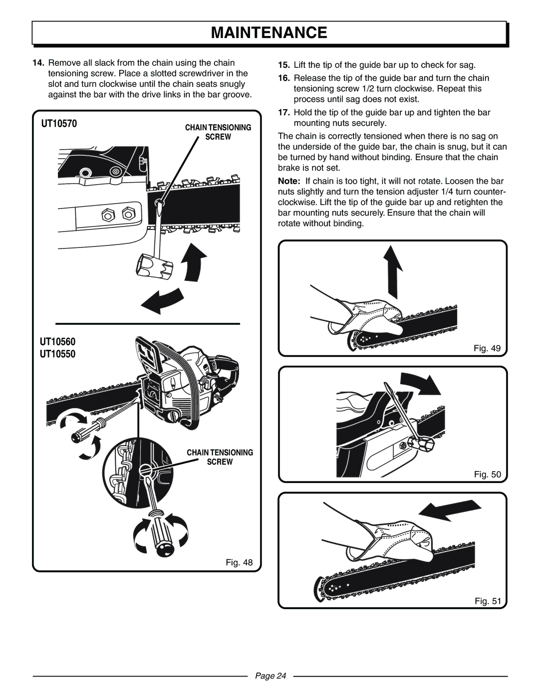 Homelite UT10570 manual Chain Tensioning Screw 