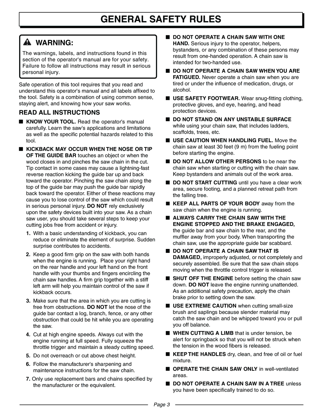 Homelite UT10570 manual General Safety Rules, Read ALL Instructions 