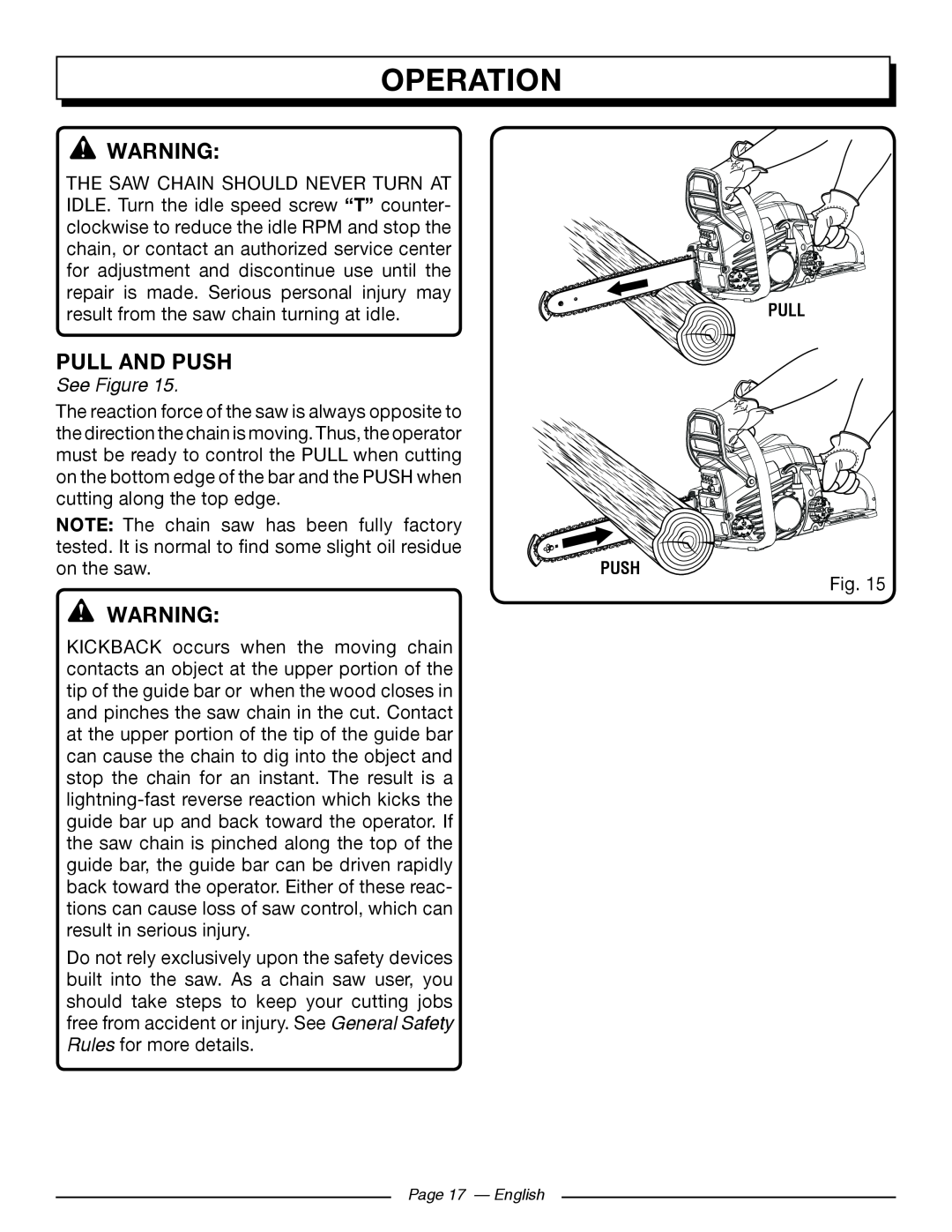 Homelite UT10566, UT10586, UT10584, UT10564, UT10544, UT10546 manuel dutilisation Pull And Push, Operation, See Figure 