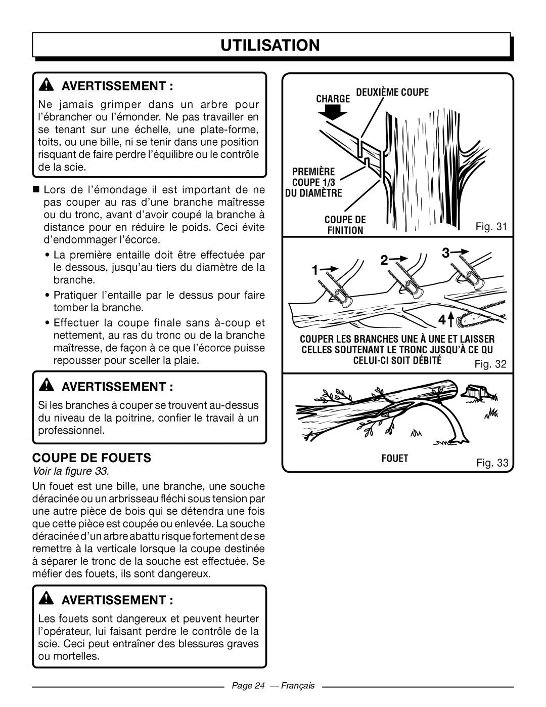 Homelite UT10544, UT10586, UT10584, UT10564, UT10546, UT10566 Coupe De Fouets, Utilisation, Avertissement , Voir la figure 