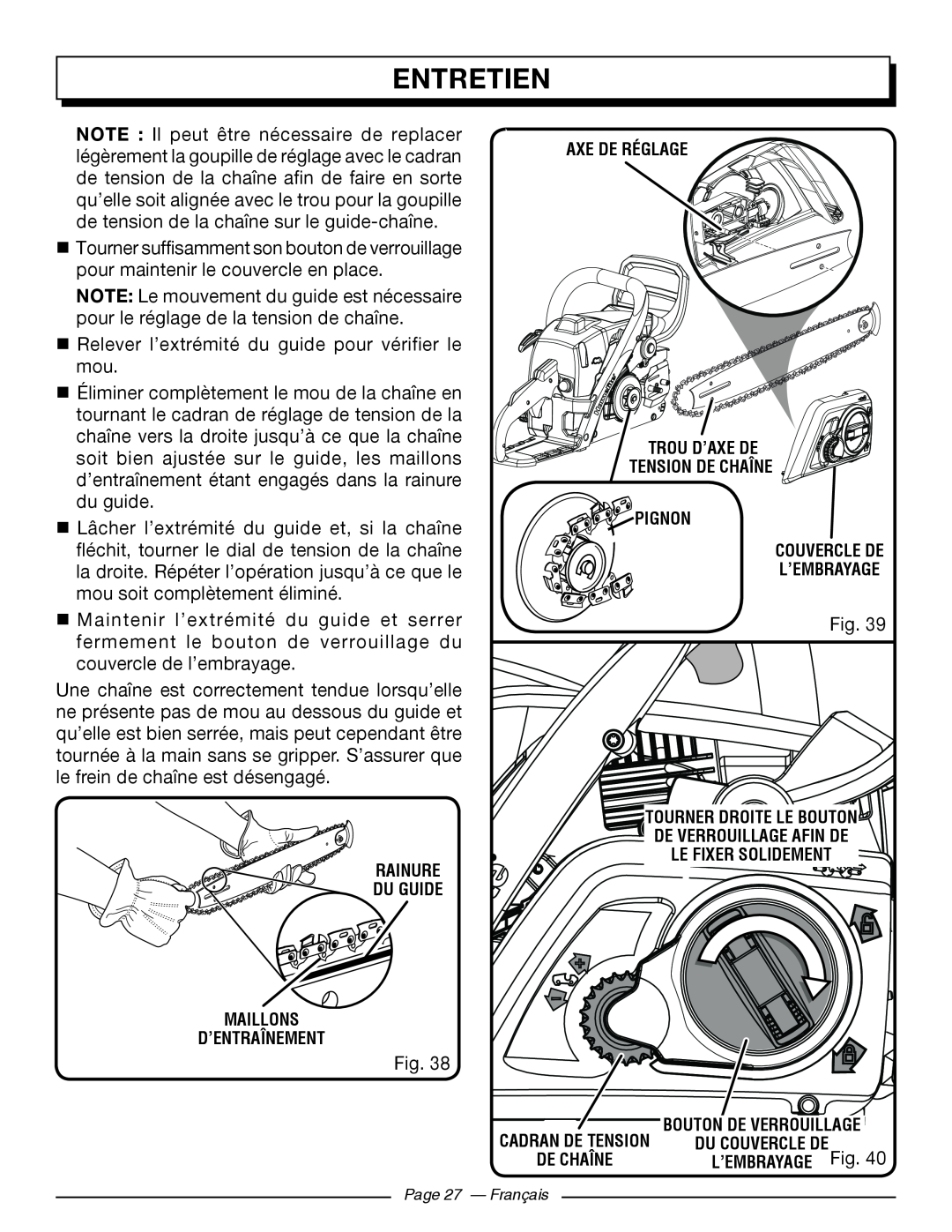 Homelite UT10586, UT10584, UT10564 Entretien, n Tourner suffisamment son bouton de verrouillage, Tourner Droite Le Bouton 