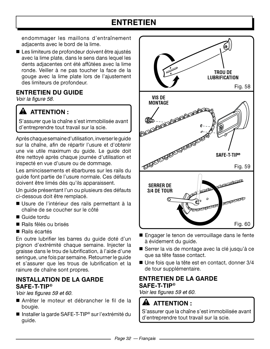 Homelite UT10566 Entretien Du Guide, Installation De La Garde Safe-T-Tip, Entretien De La Garde Safe-T-Tip, Voir la figure 