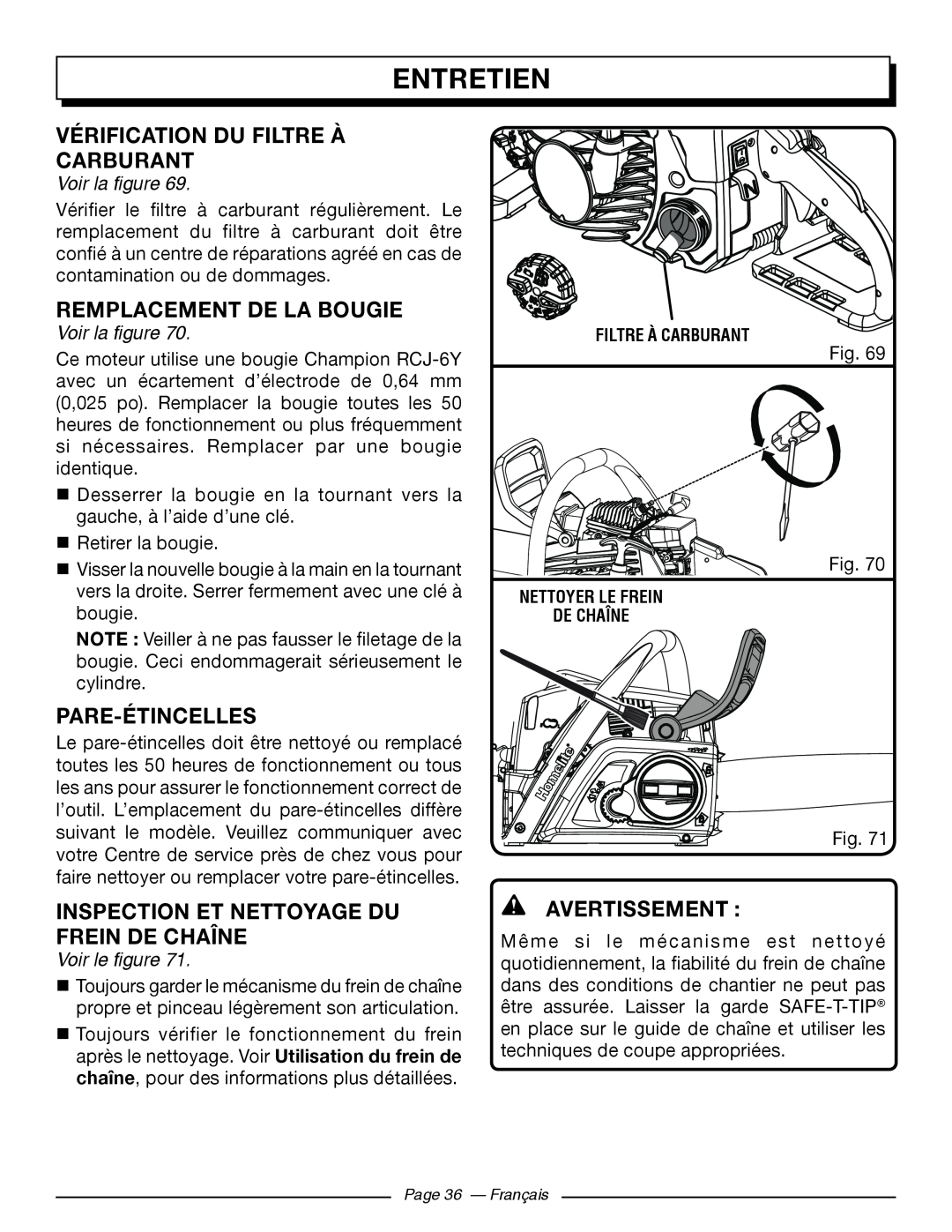 Homelite UT10544 Vérification Du Filtre À Carburant, Remplacement De La Bougie, Pare-Étincelles, Entretien, Avertissement  