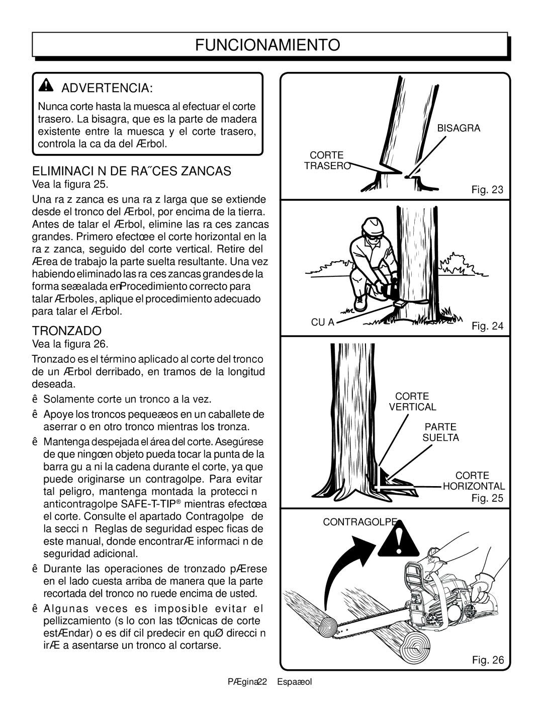 Homelite UT10548, UT10588, UT10568 manuel dutilisation Eliminación DE Raíces Zancas, Tronzado 