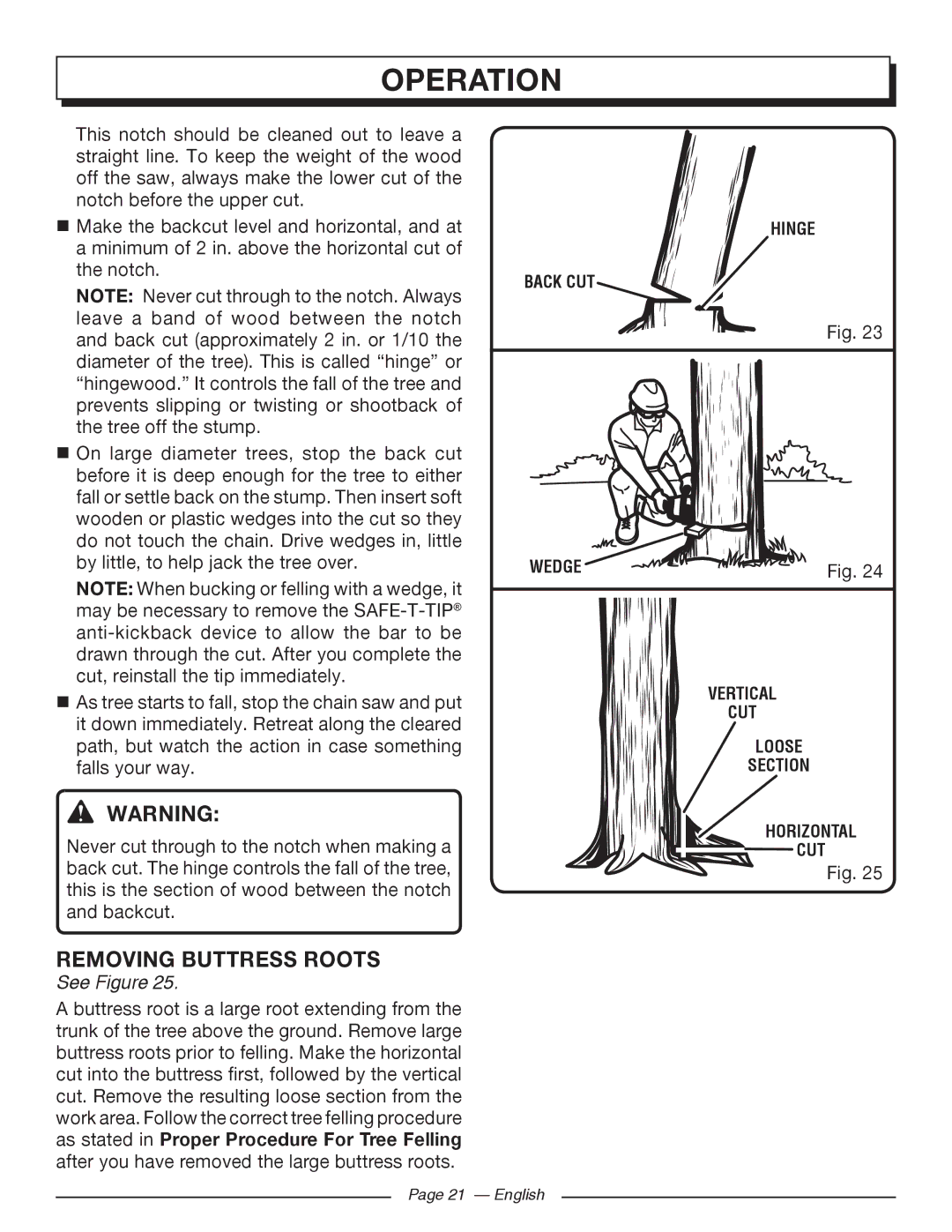 Homelite UT10588, UT10548, UT10568 manuel dutilisation Removing Buttress Roots 