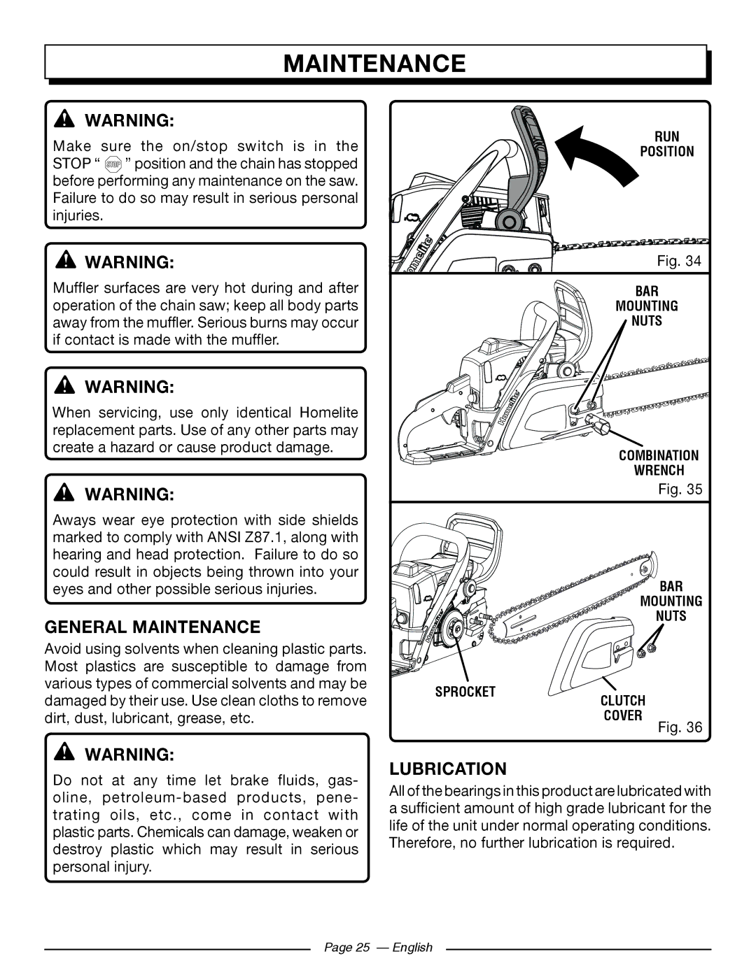 Homelite UT10548, UT10588, UT10568 manuel dutilisation General Maintenance, Lubrication, Cover Fig 