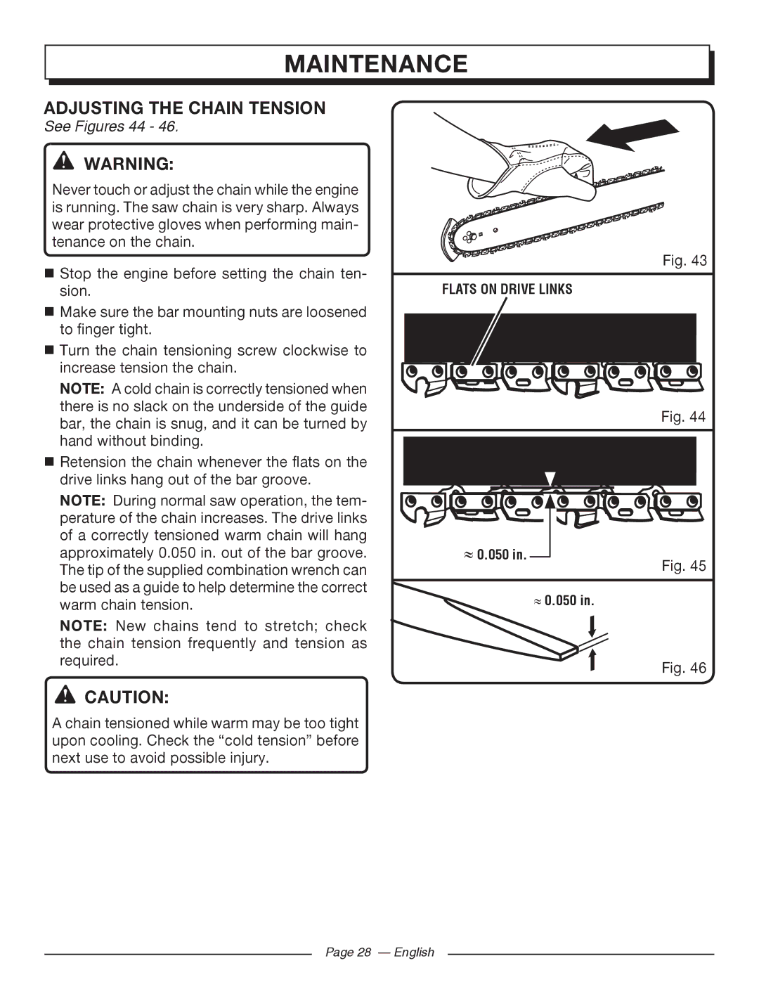 Homelite UT10548, UT10588, UT10568 manuel dutilisation Adjusting the Chain Tension, See Figures 44 