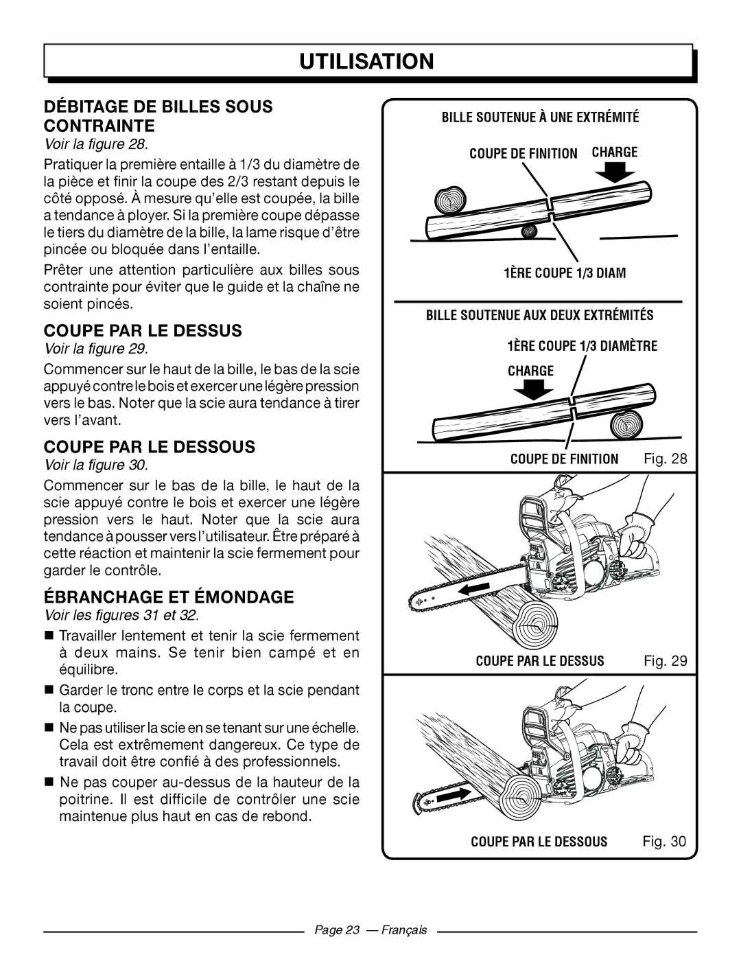 Homelite UT10568 Débitage DE Billes Sous Contrainte, Coupe PAR LE Dessus, Coupe PAR LE Dessous, Ébranchage ET Émondage 