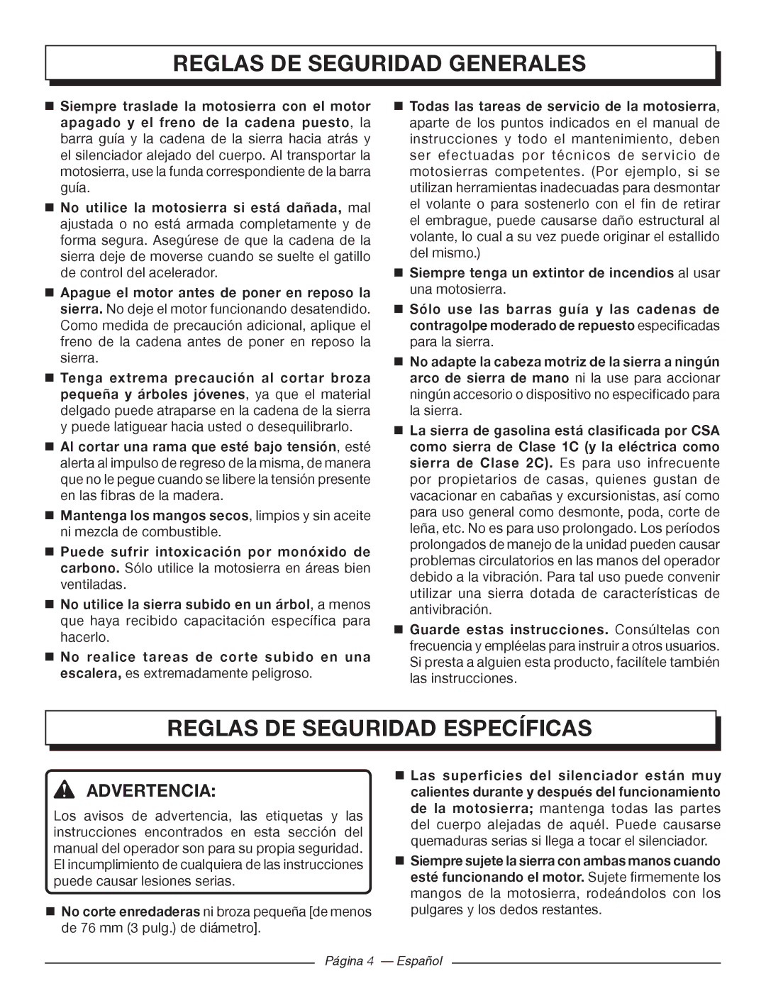 Homelite UT10548, UT10588, UT10568 manuel dutilisation Reglas DE Seguridad Específicas 