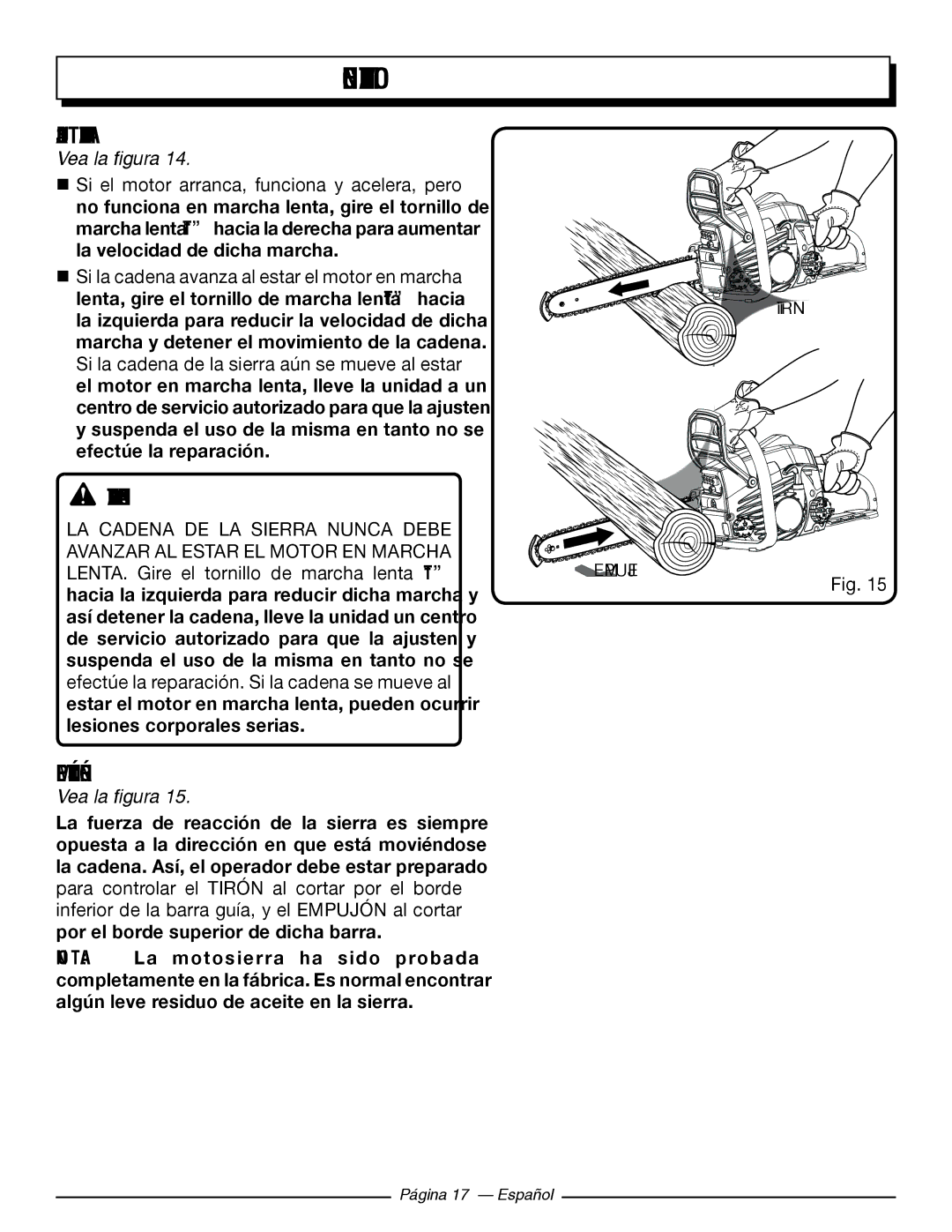 Homelite UT10568, UT10588, UT10548 manuel dutilisation Ajuste DE LA Marcha Lenta, Empujón Y Tirón 