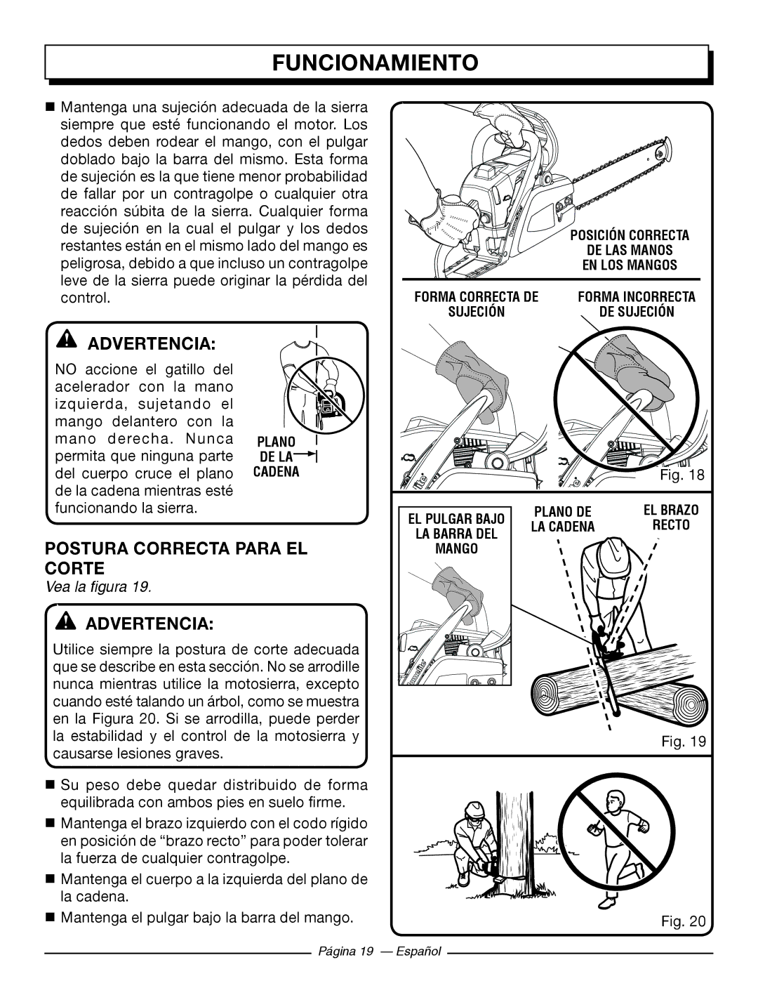 Homelite UT10548, UT10588, UT10568 manuel dutilisation Postura Correcta Para EL Corte 