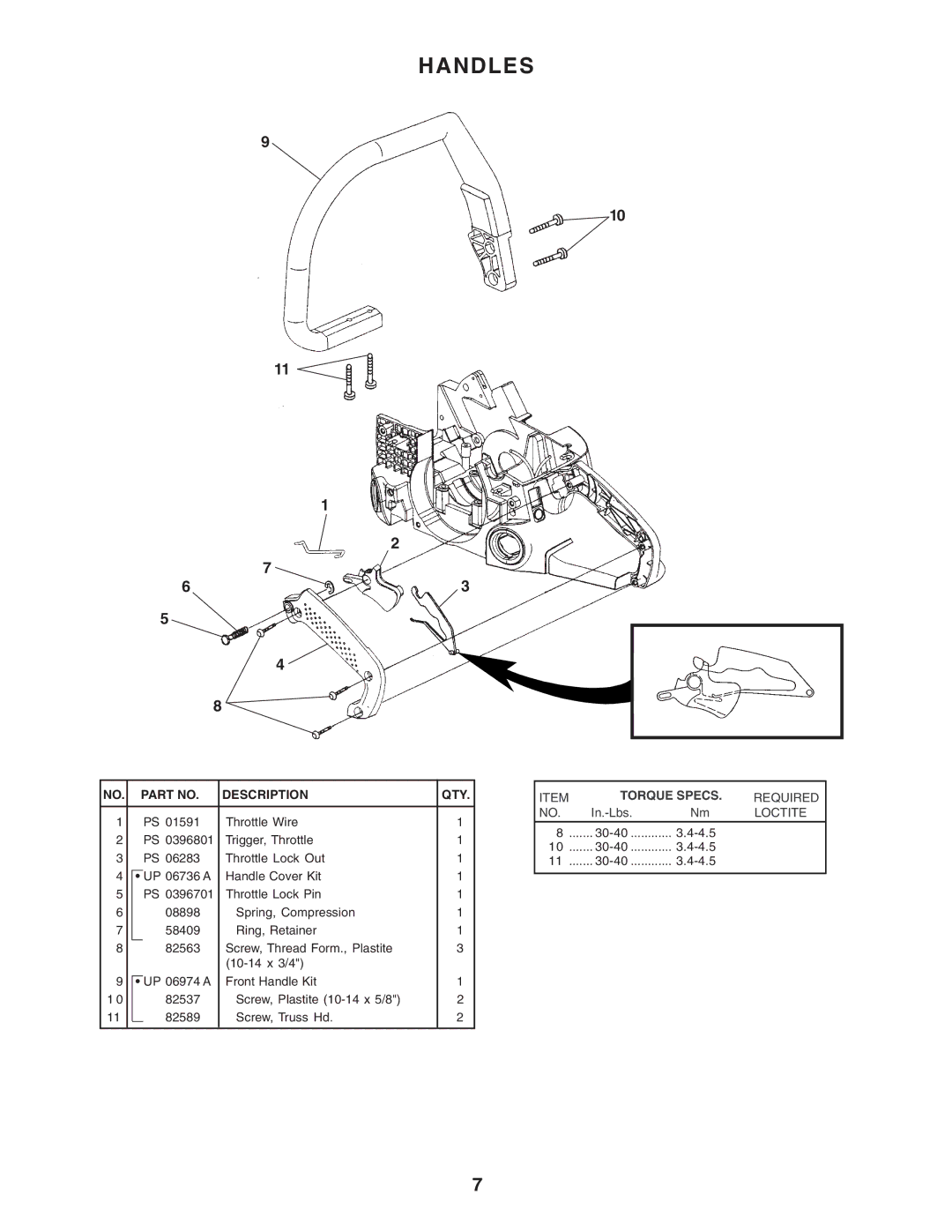 Homelite UT10901B manual Handles, Description QTY 