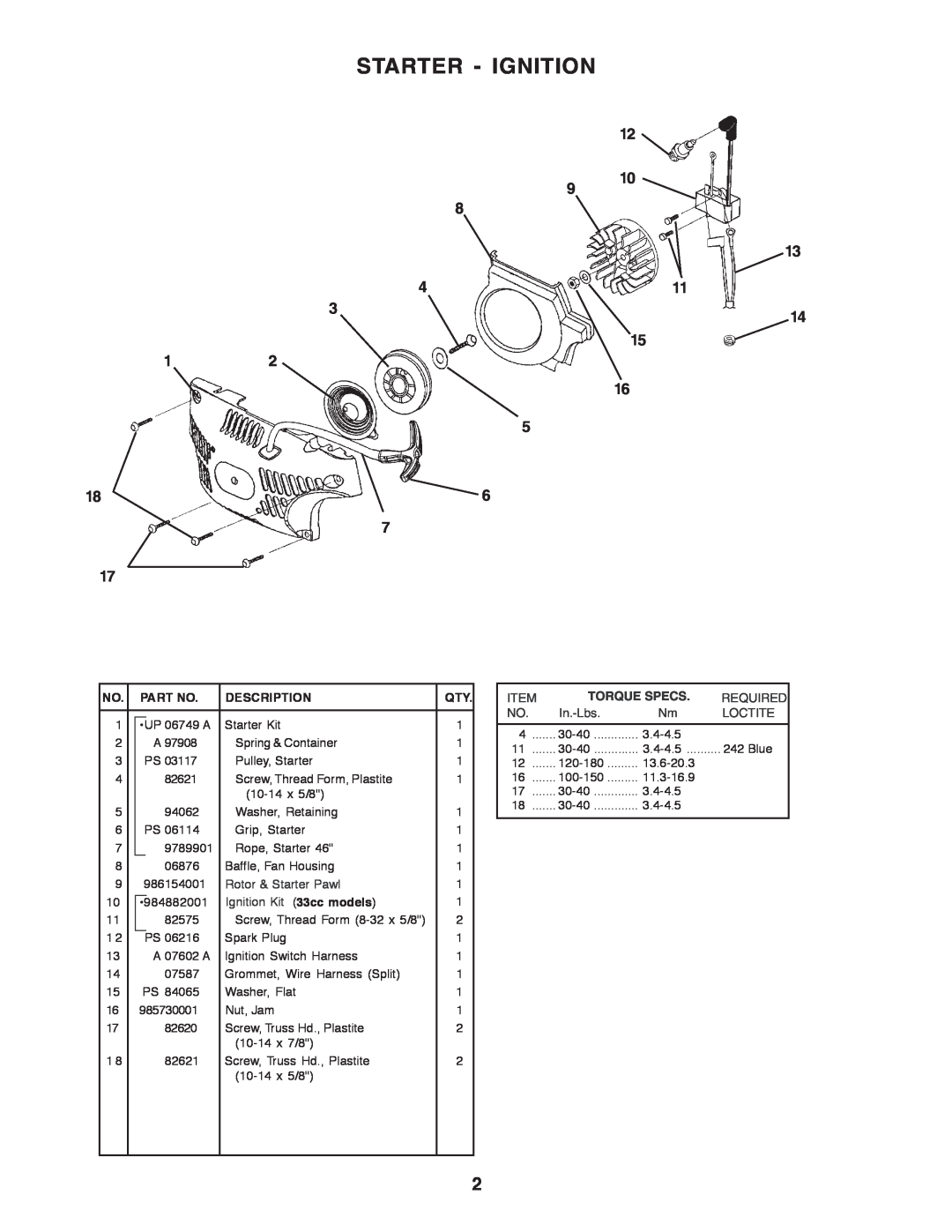 Homelite UT10901B manual Starter - Ignition, Description 