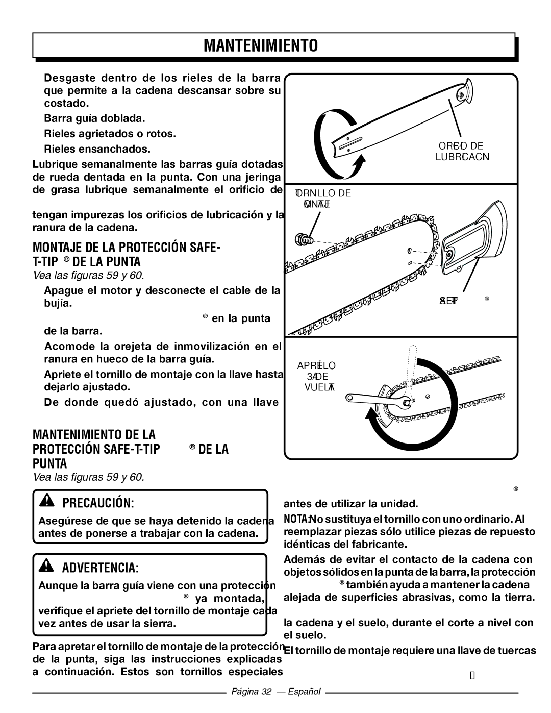 Homelite UT10560 Montaje DE LA Protección SAFE- T-TIPDE LA Punta, Mantenimiento DE LA Protección SAFE-T-TIPDE LA Punta 