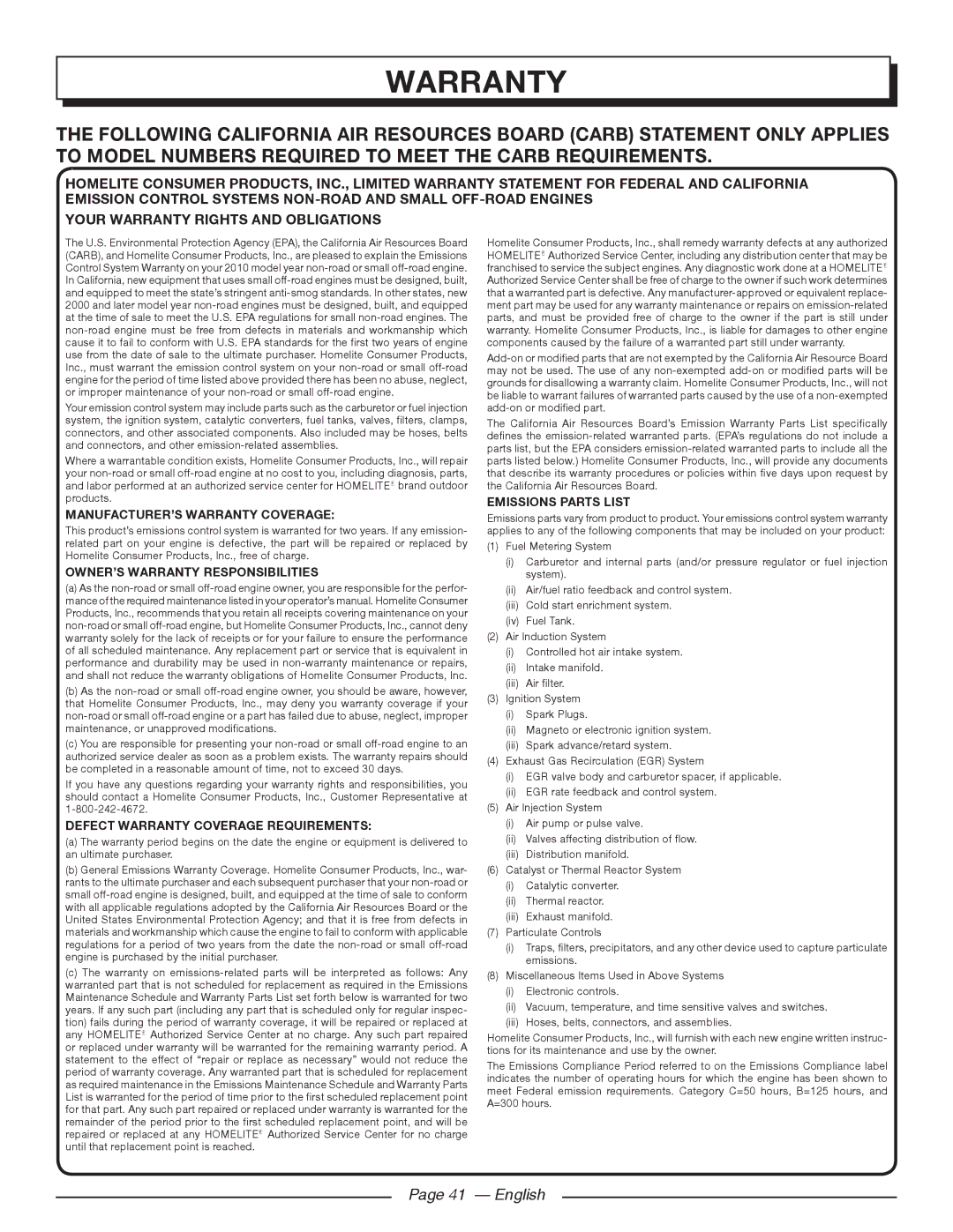 Homelite UT10542, UT10918, UT10585, UT10582, UT10562, UT10560 manuel dutilisation English 