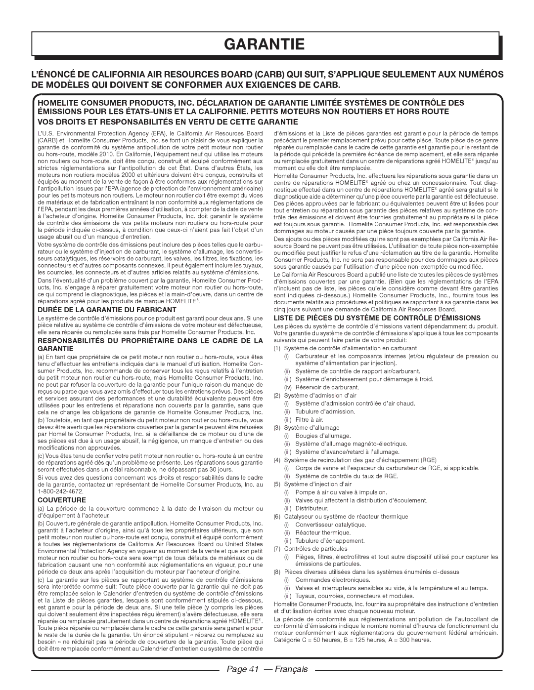 Homelite UT10562, UT10918, UT10585, UT10582, UT10560, UT10542 manuel dutilisation Français 