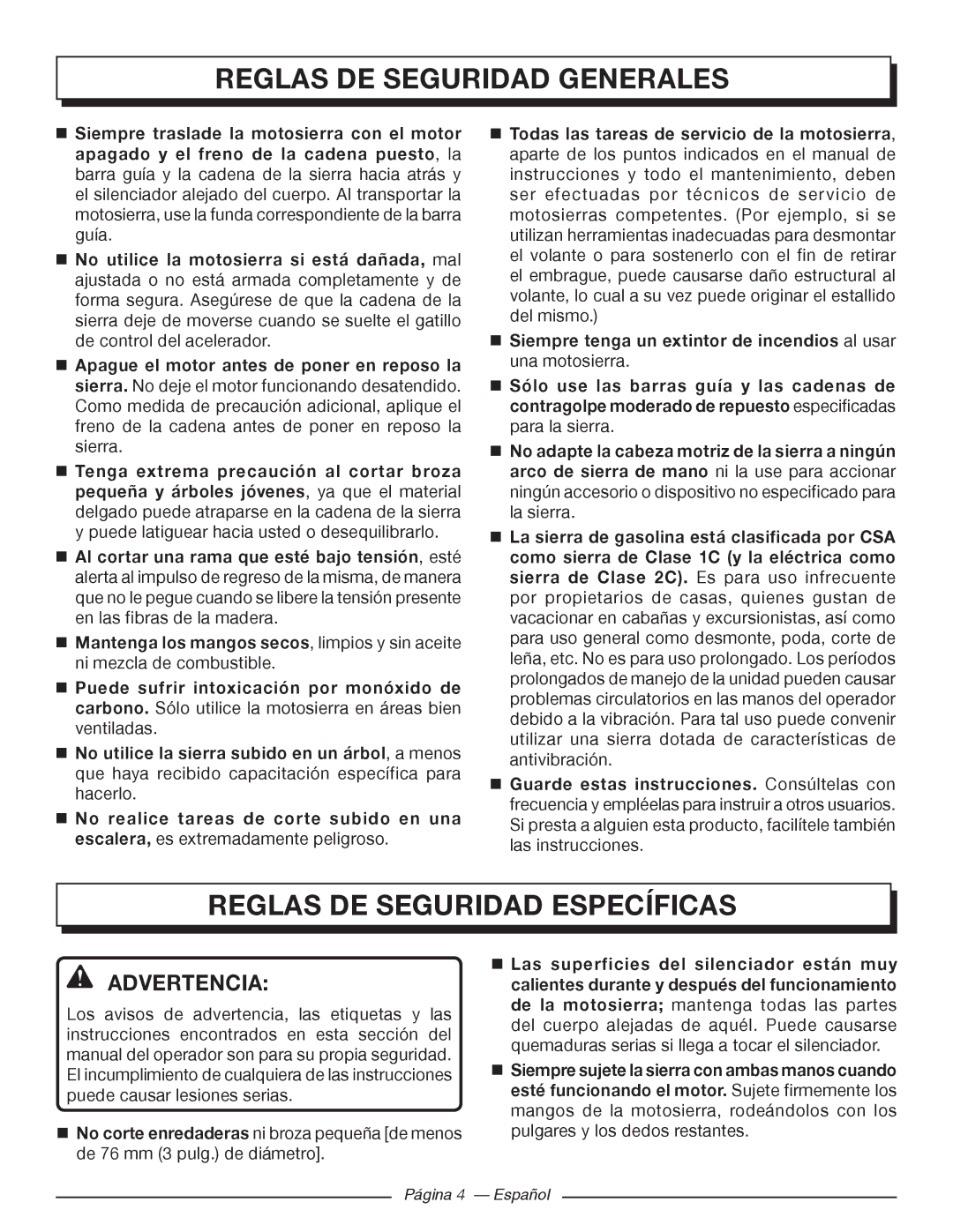 Homelite UT10918, UT10585, UT10582, UT10562 Reglas de seguridad específicas, Apague el motor antes de poner en reposo la 