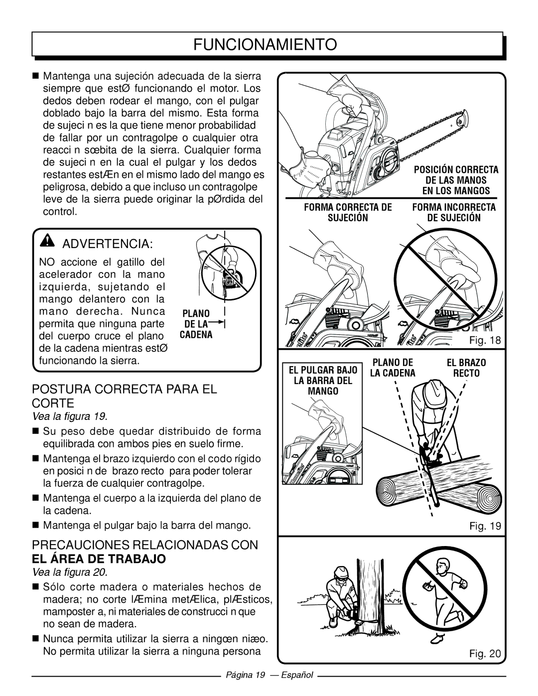 Homelite UT10562, UT10918, UT10585, UT10582 Postura Correcta Para EL Corte, Precauciones Relacionadas CON EL Área DE Trabajo 