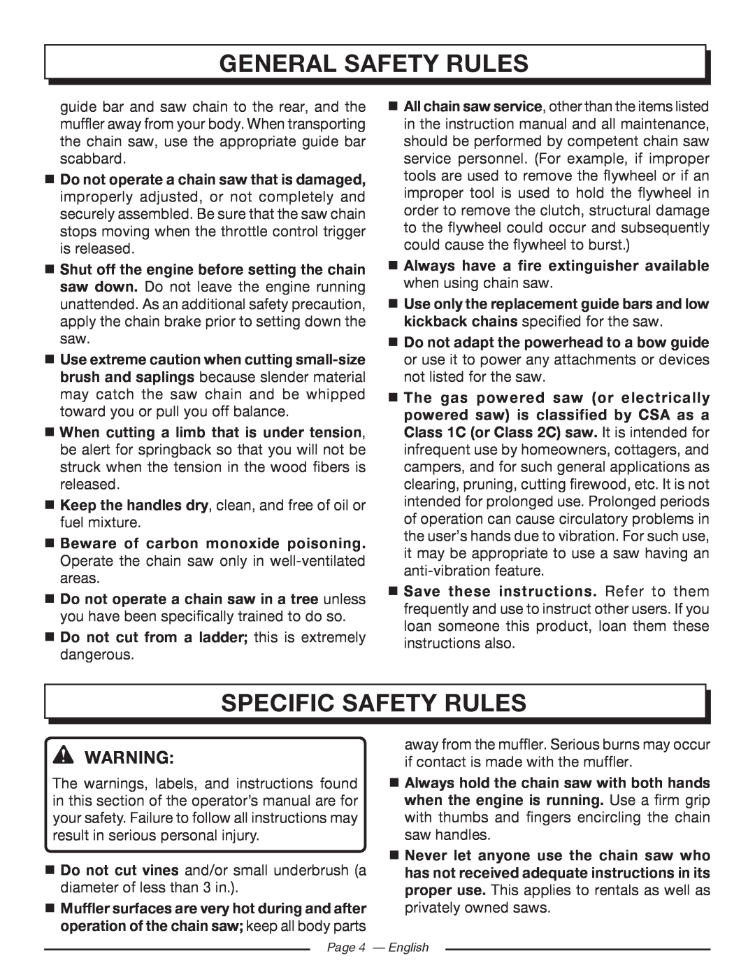 Homelite UT10560, UT10918, UT10585 specific safety rules, general safety rules, Do not adapt the powerhead to a bow guide 