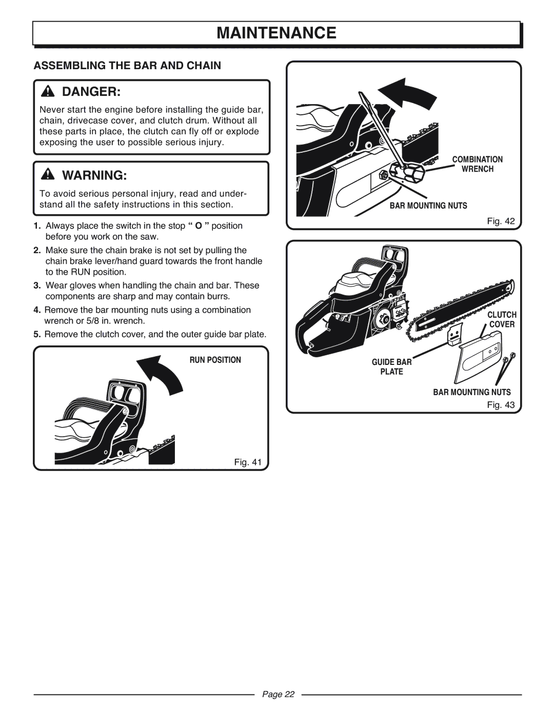 Homelite UT10927A manual Maintenance, Assembling the BAR and Chain 