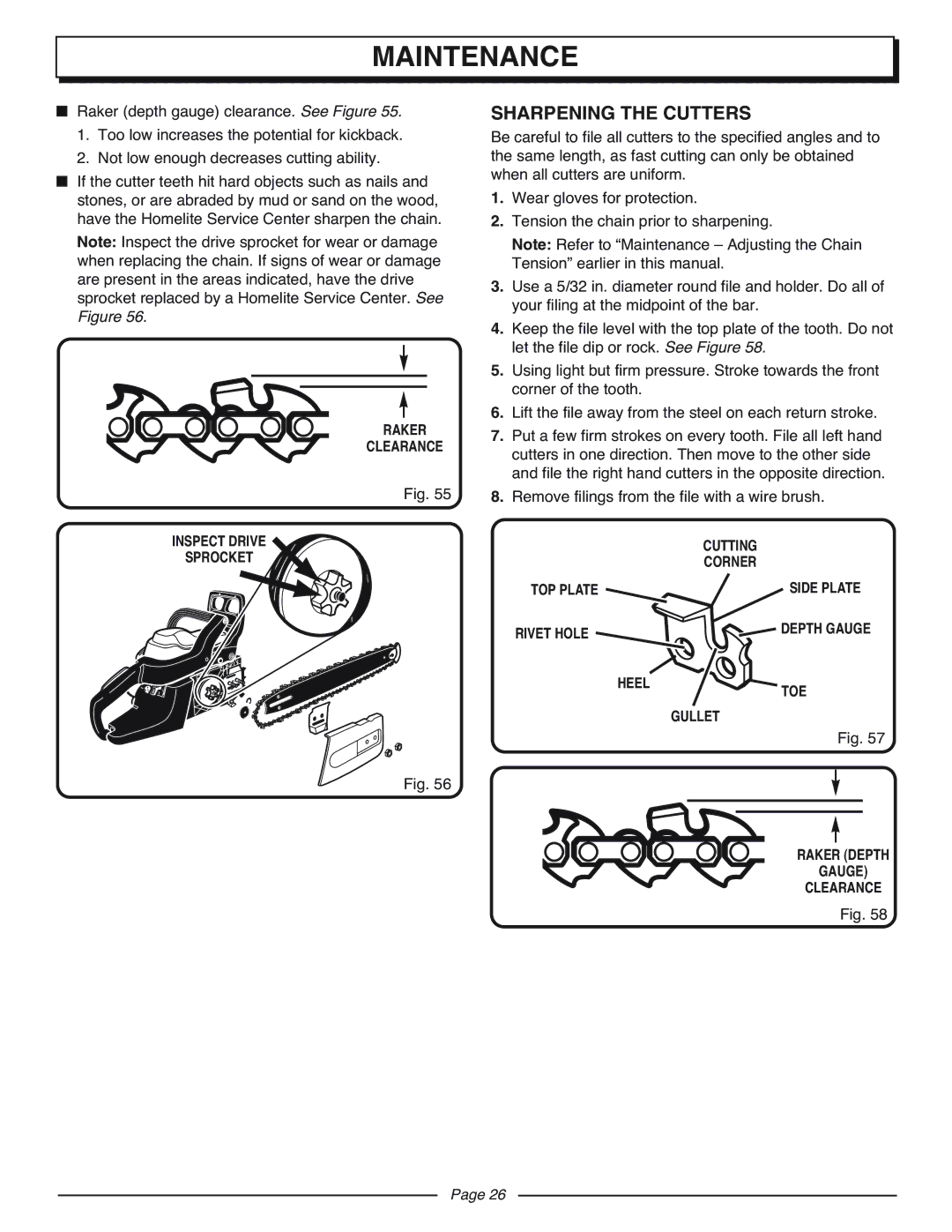 Homelite UT10927A manual Sharpening the Cutters 