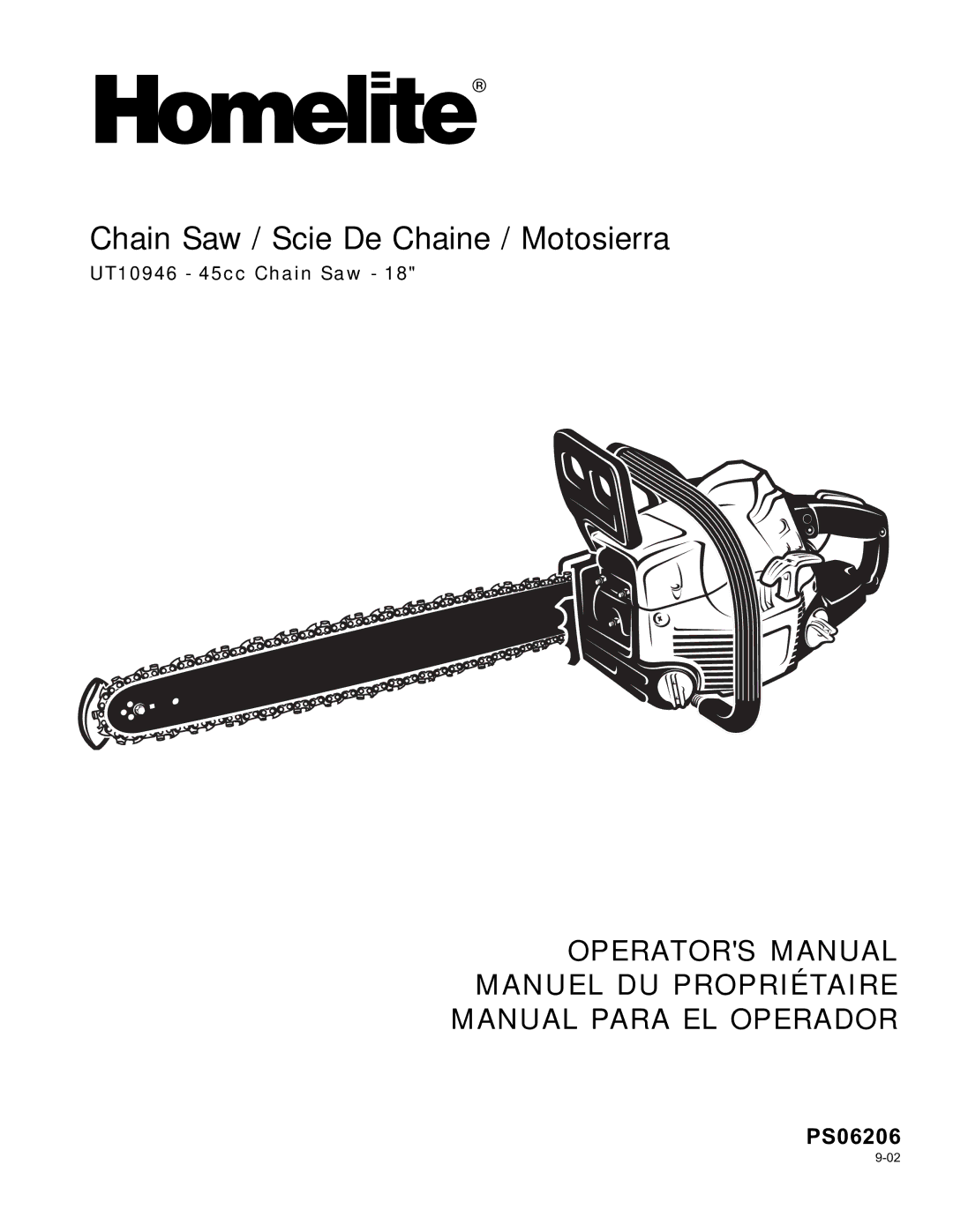 Homelite UT10946 manual Chain Saw / Scie De Chaine / Motosierra 