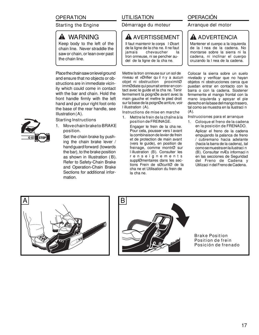 Homelite UT10946 manual Starting the Engine Démarrage du moteur Arranque del motor 