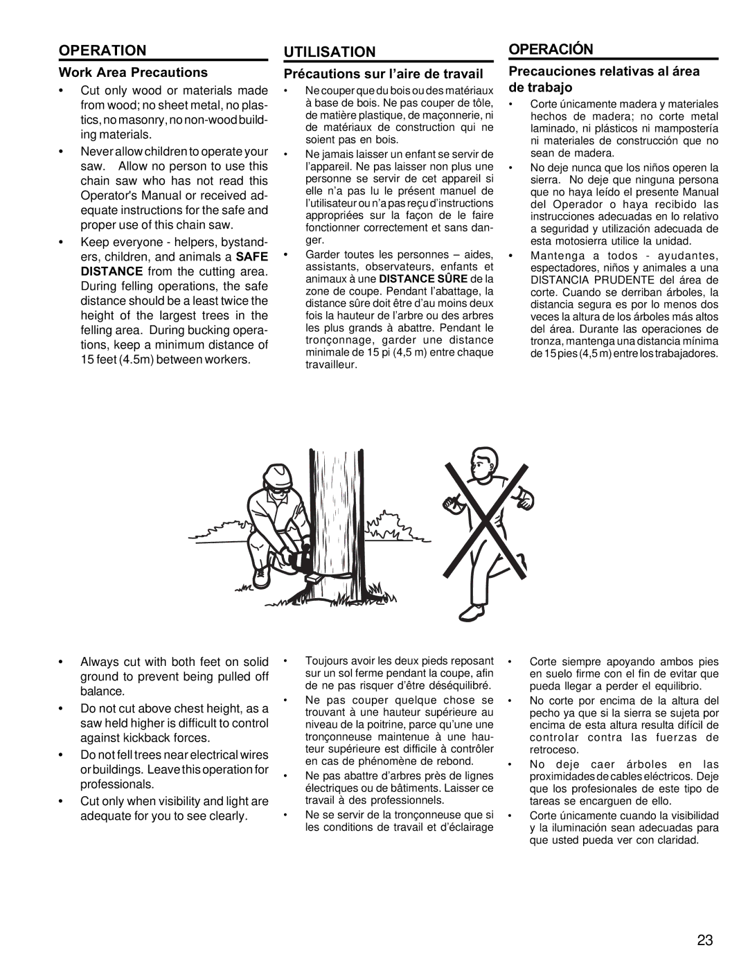 Homelite UT10946 manual Work Area Precautions, Précautions sur l’aire de travail, Precauciones relativas al área de trabajo 