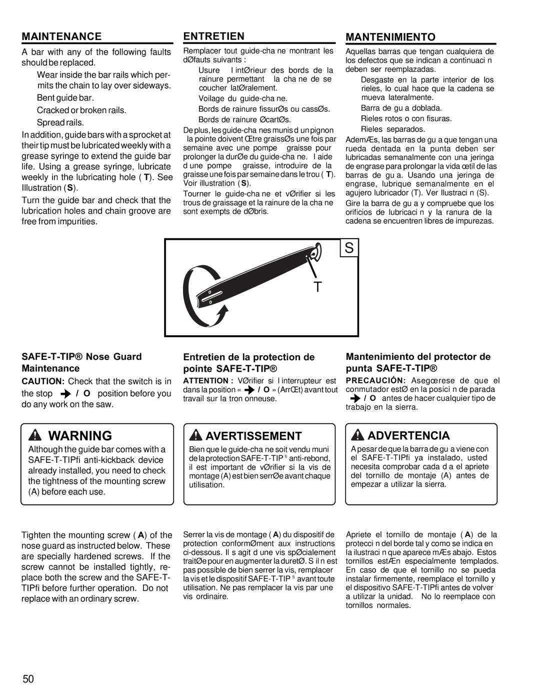 Homelite UT10946 manual Bar with any of the following faults should be replaced 