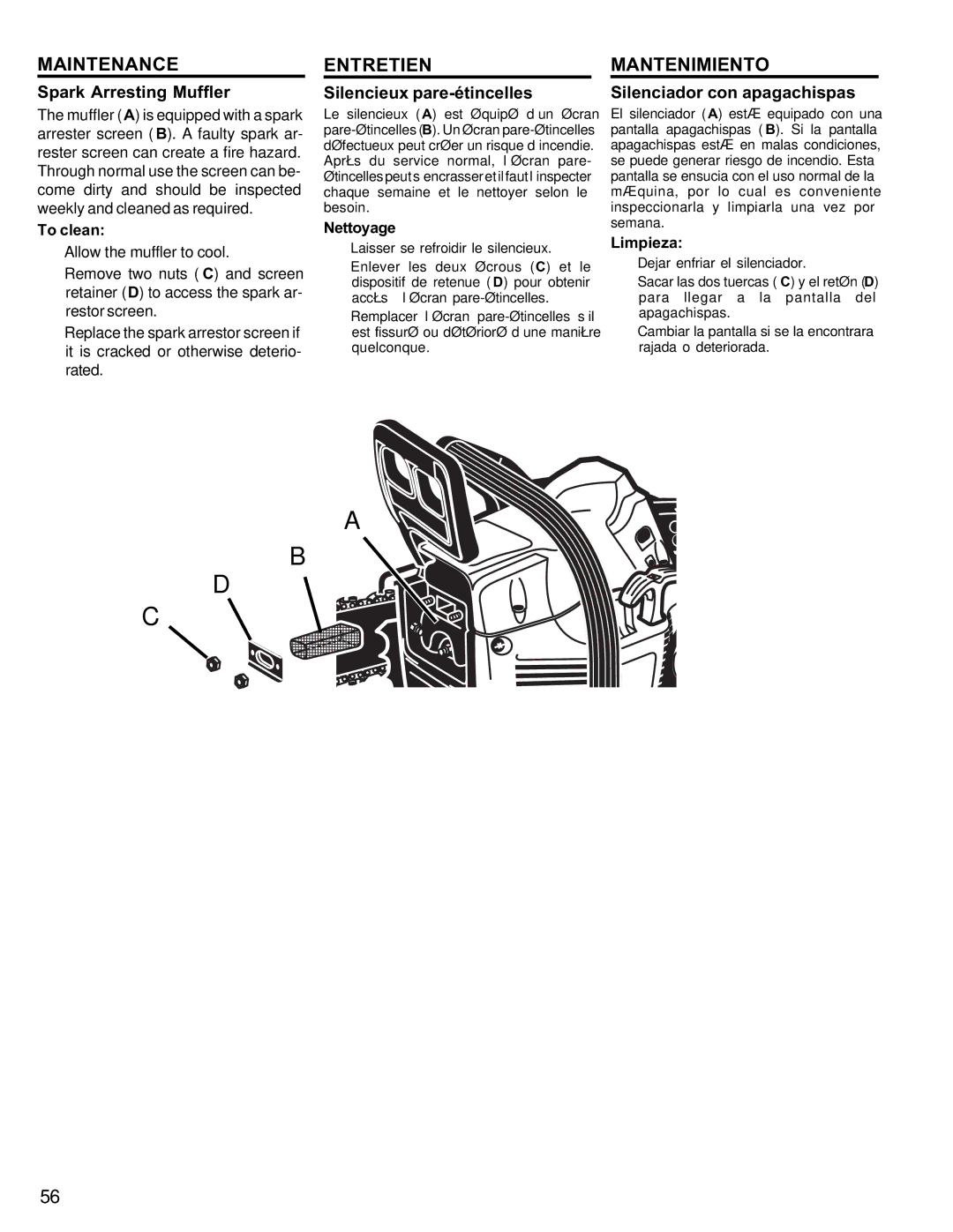 Homelite UT10946 Spark Arresting Muffler, Silencieux pare-étincelles, Silenciador con apagachispas, Nettoyage, Limpieza 