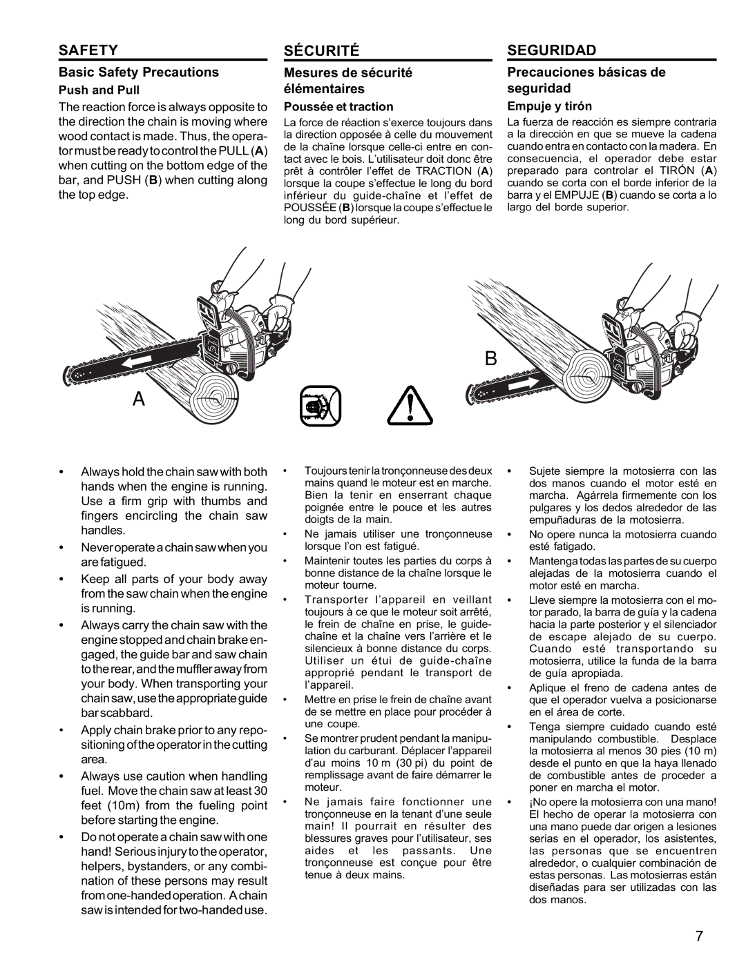 Homelite UT10946 manual Basic Safety Precautions, Mesures de sécurité élémentaires, Precauciones básicas de seguridad 