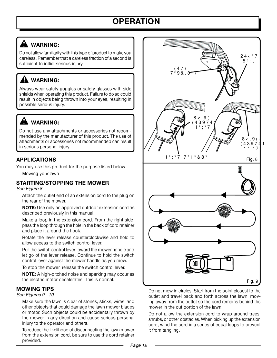 Homelite UT13118, UT13120 manual Operation, Applications, STARTING/STOPPING the Mower, Mowing Tips 