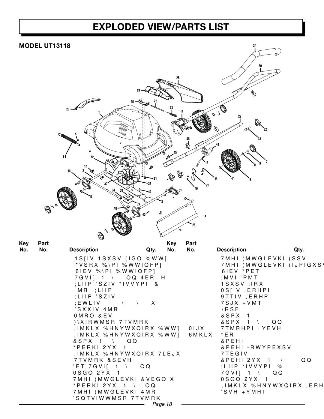 Homelite UT13120 manual Exploded VIEW/PARTS List, Model UT13118, Key Part Description Qty 