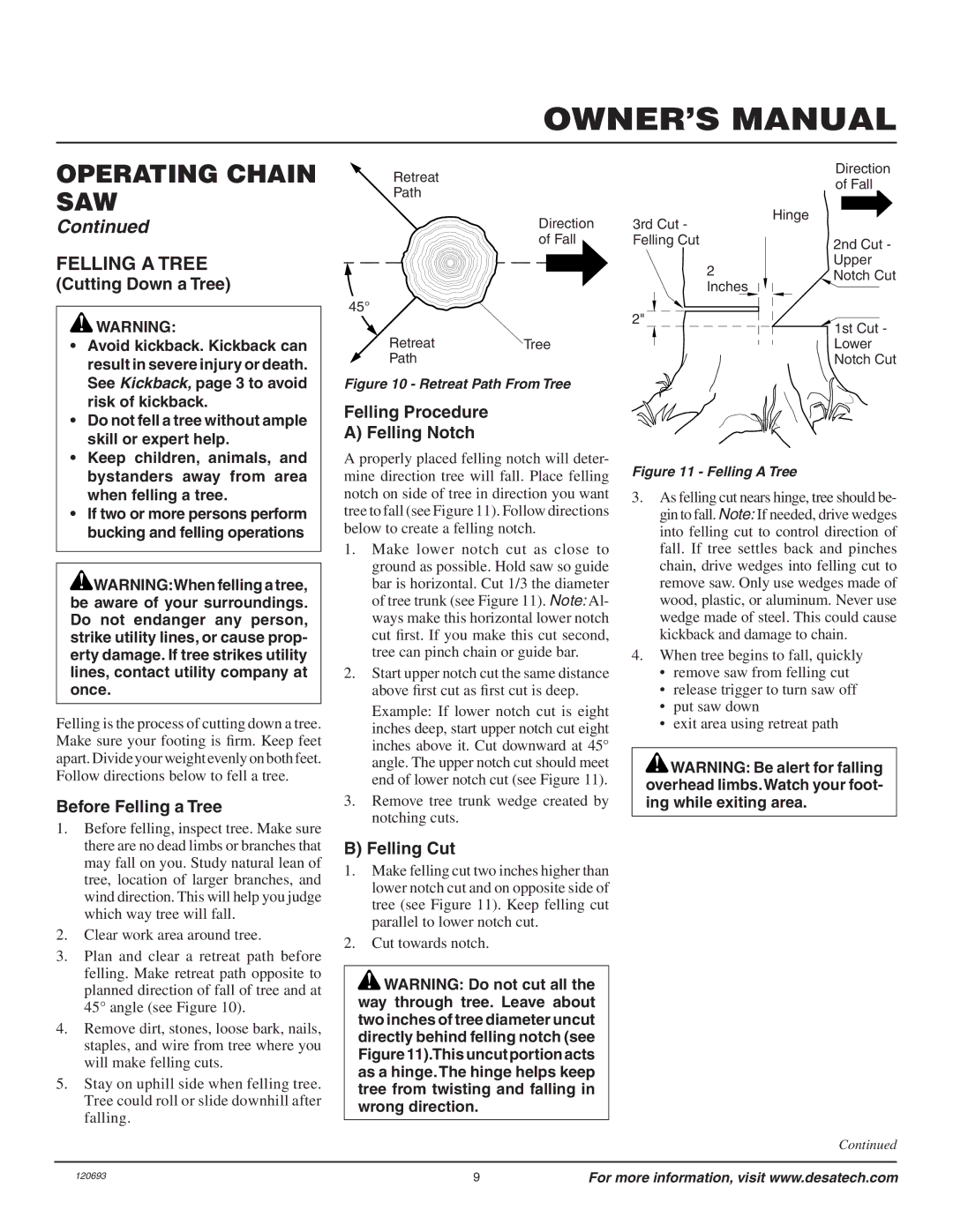 Homelite UT13130 owner manual Operating chain saw, Felling a Tree 