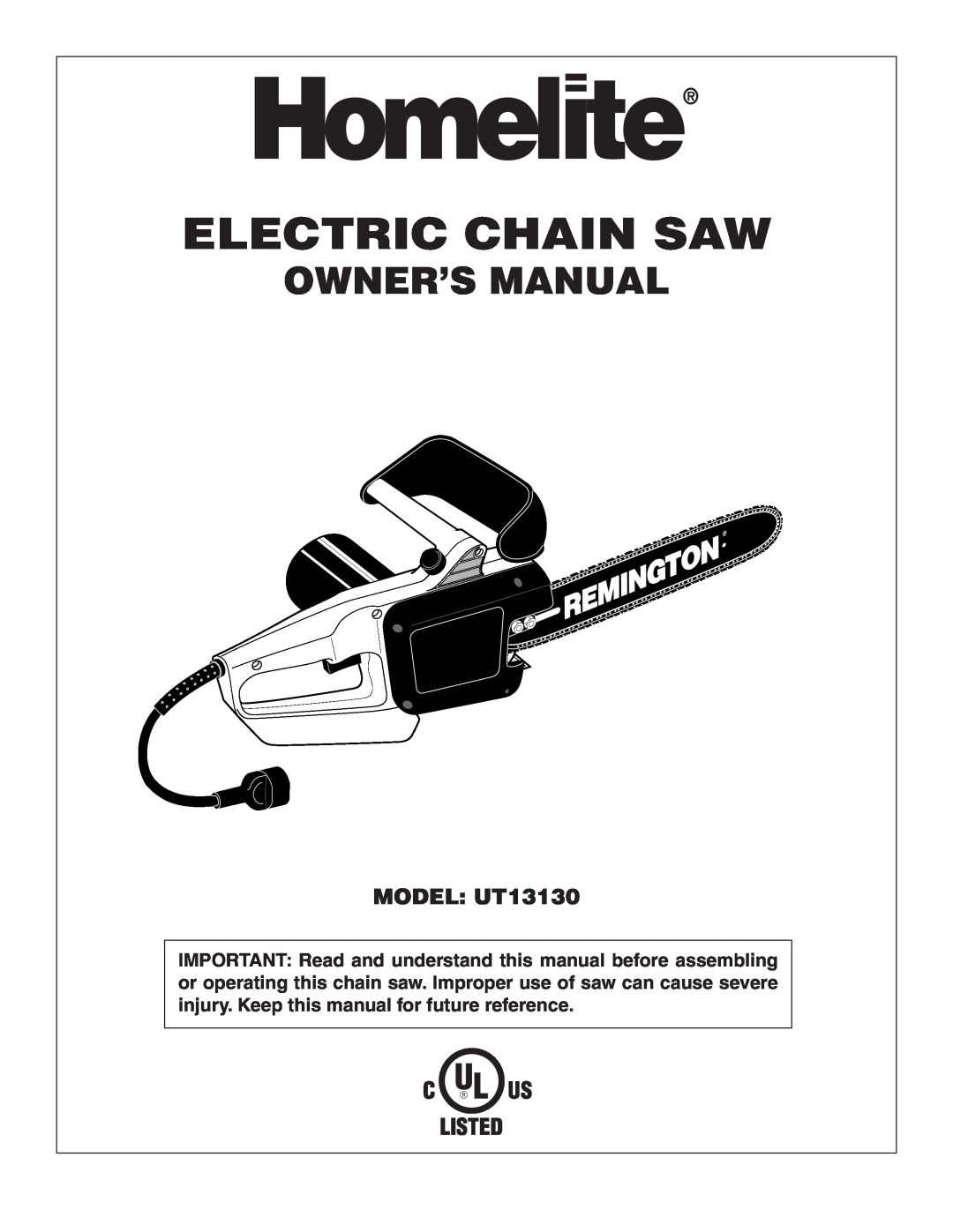 Homelite owner manual Electric Chain Saw, Model UT13130 