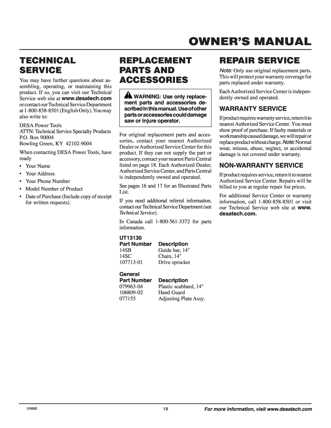 Homelite UT13130 Technical Service, Replacement Parts And accessories, repair SERVICE, Warranty Service, Part Number 