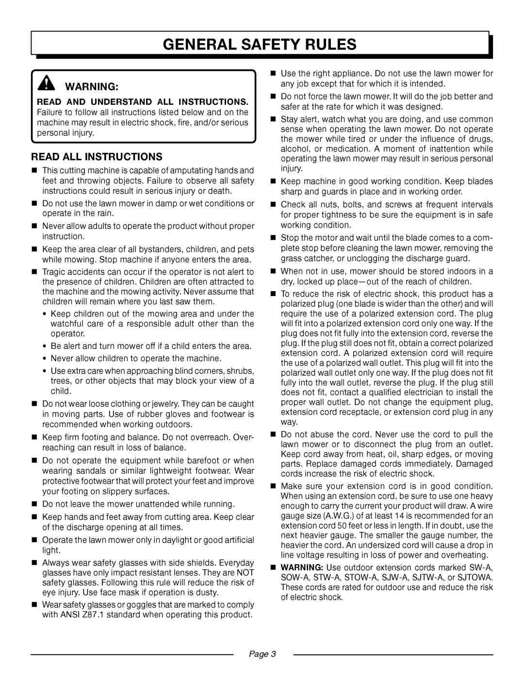 Homelite UT13220, UT13218 manual General Safety Rules, Read All Instructions, Page 