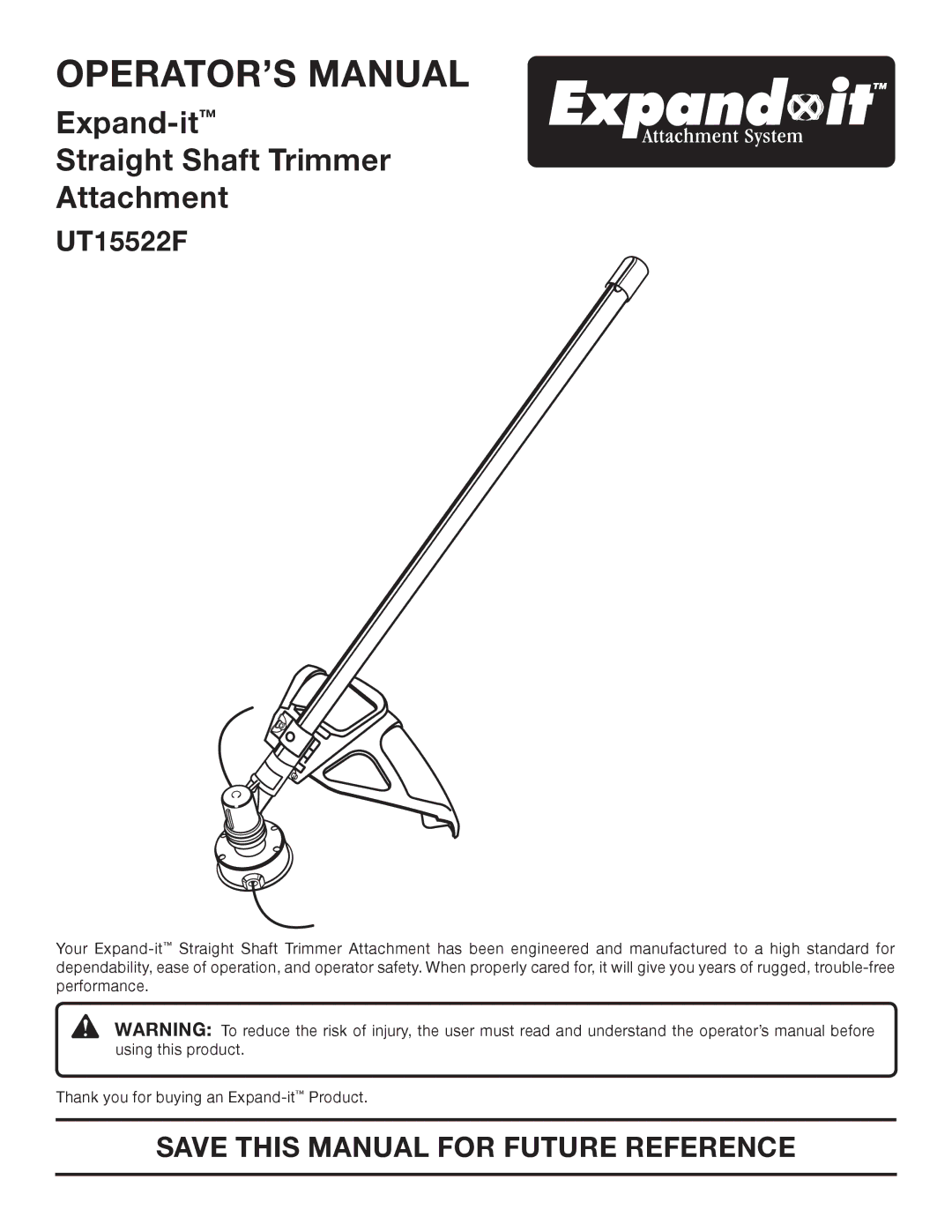 Homelite UT15522F manual OPERATOR’S Manual, Save this Manual for Future Reference 