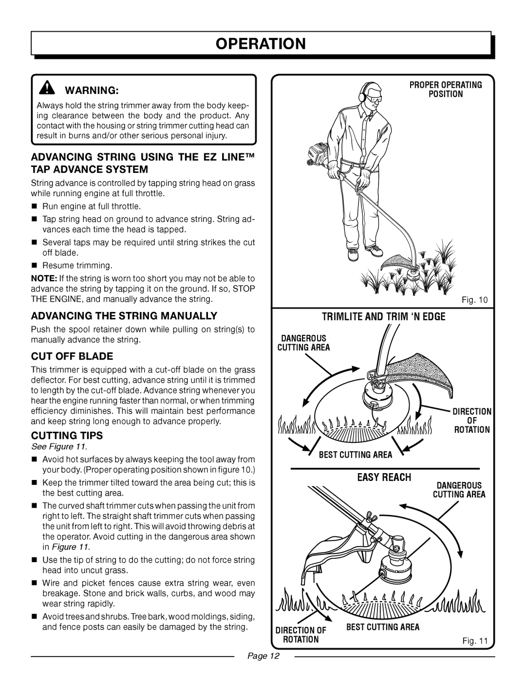 Homelite UT20004B Advancing String Using the EZ Line TAP Advance System, Advancing the String Manually, CUT OFF Blade 